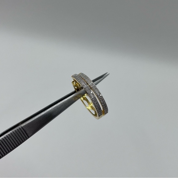 0.25 CT Gold Plated Natural Diamond Hoops 925 Sterling Silver - Picture 4 of 7